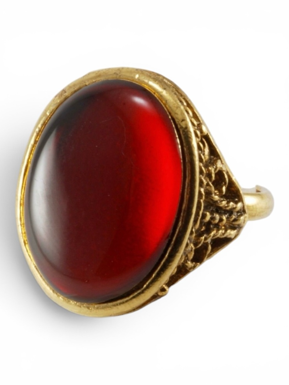 Vintage Gold Filled Filagree Ring With Carnelian Lucite Cabochon NWOB - Picture 8 of 8